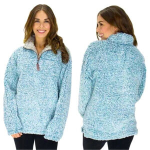 TRUE GRIT Cozy Fleece Quarter Zip Light Blue Fall Pullover